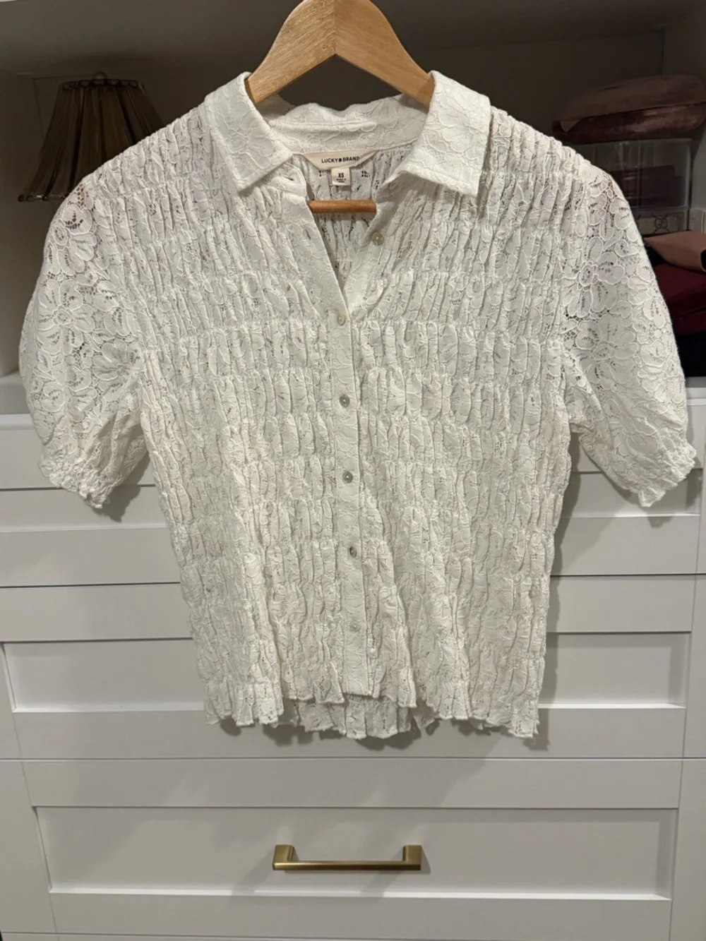 Lucky Brand Button-Front Lace Knit Short Sleeve Top - Picture 3 of 6